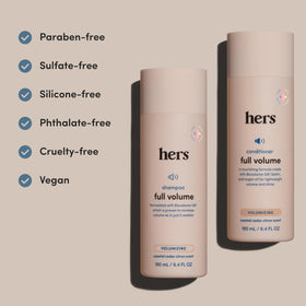 HIMS & HERS shampoo and conditioner styled in bathroom for easy routine