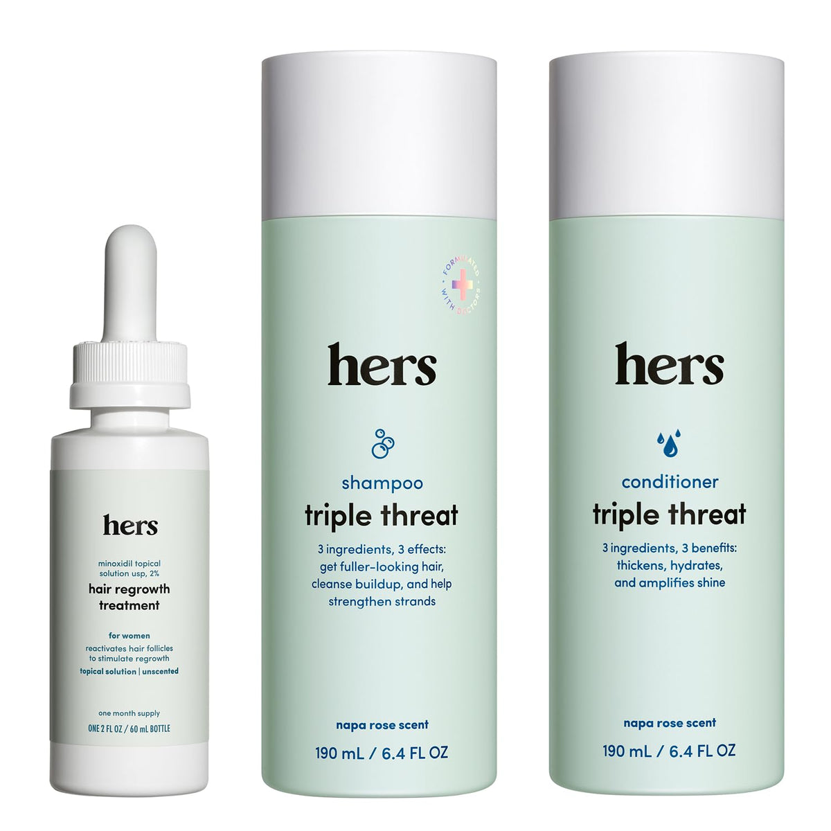 HIMS & HERS front packaging showing the three-piece kit and benefits