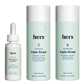 HIMS & HERS front packaging showing the three-piece kit and benefits