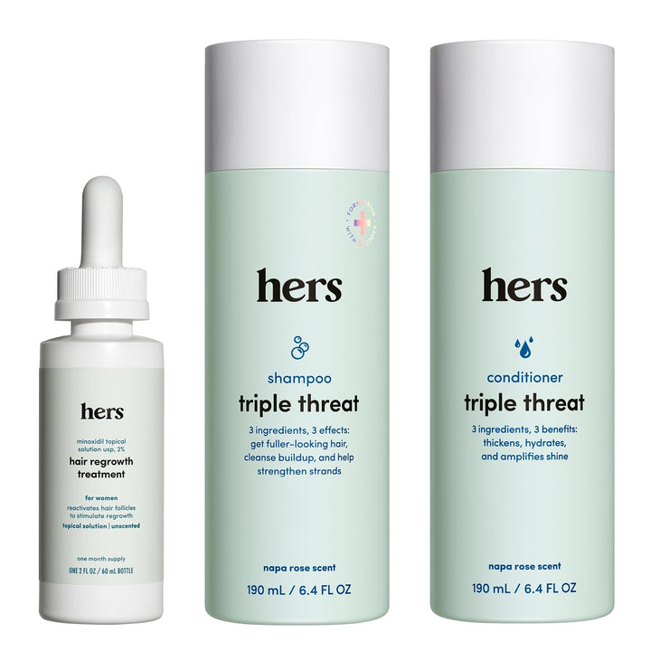 HIMS & HERS front packaging showing the three-piece kit and benefits