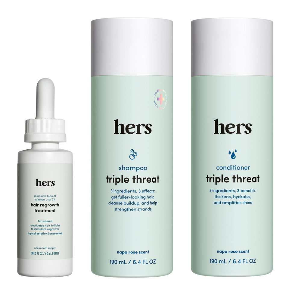 HIMS & HERS front packaging showing the three-piece kit and benefits
