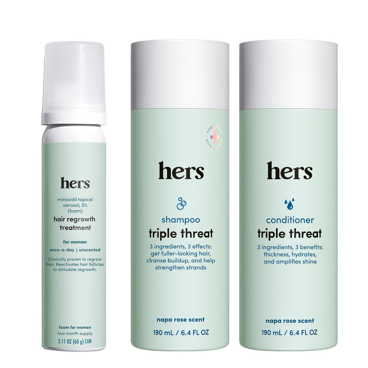 HIMS & HERS front packaging showing the trio set and branding benefits