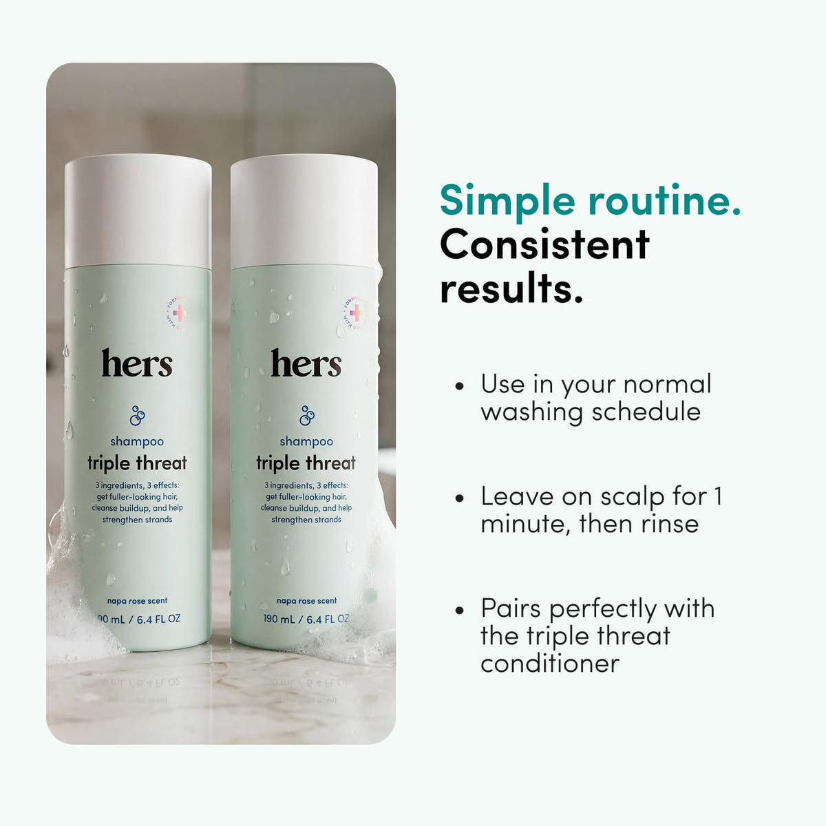 HIMS & HERS bottle in hand showing size and travel-friendly convenience