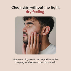 HIMS & HERS demonstrating light lather on skin for non-stripping cleanse benefit