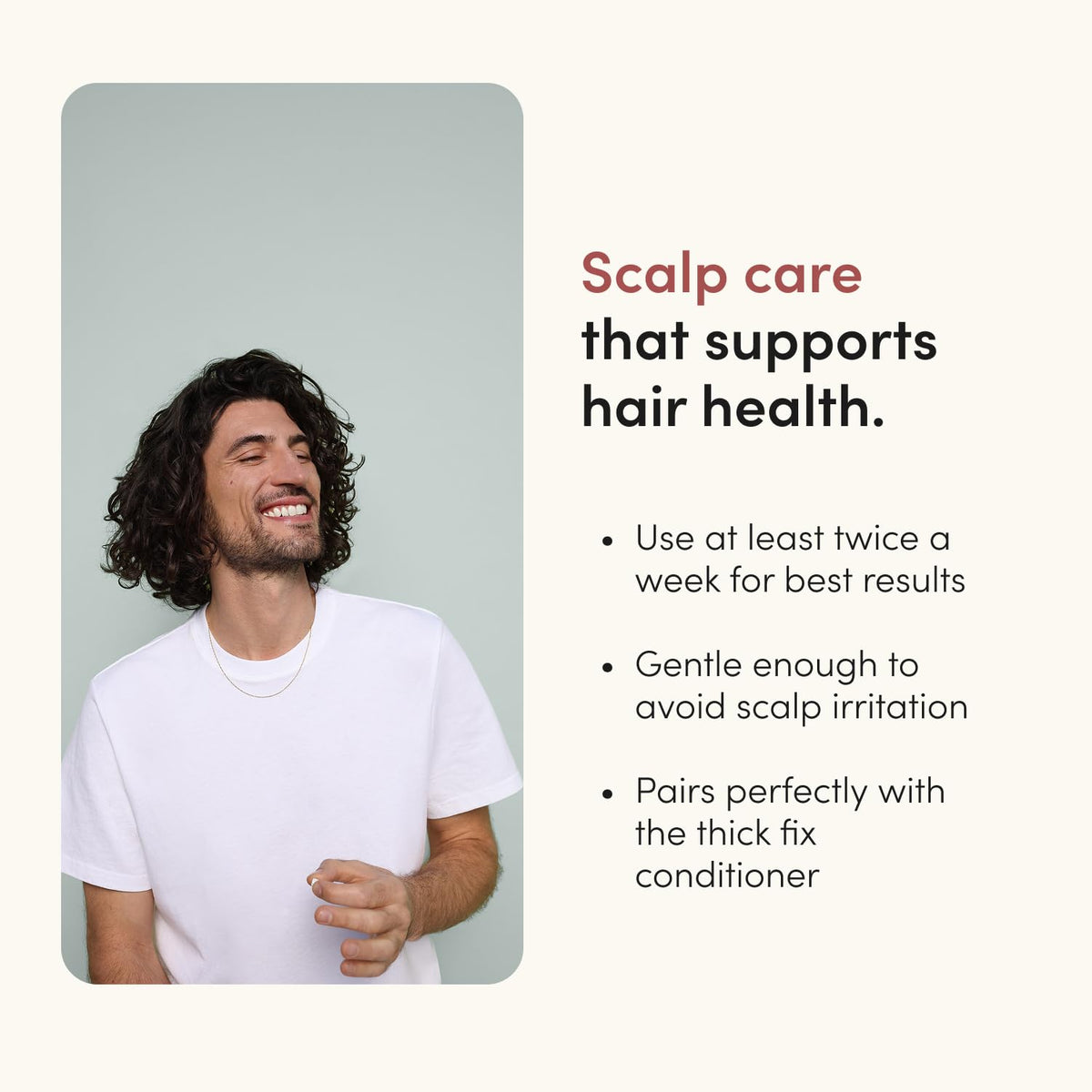 hims foamy shampoo in hand showing easy scalp lathering benefit
