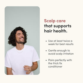 hims foamy shampoo in hand showing easy scalp lathering benefit