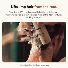 hims shampoo foam texture on hands demonstrating lightweight lather and gentle cleanse