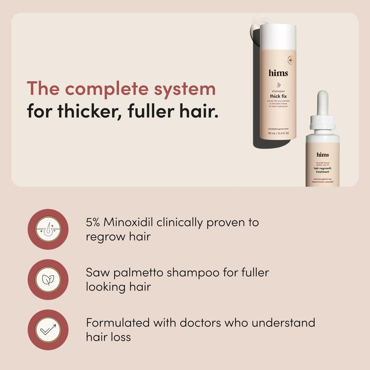 hims shampoo lather on hand highlighting gentle, thickening cleanse benefit