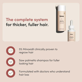hims shampoo lather on hand highlighting gentle, thickening cleanse benefit