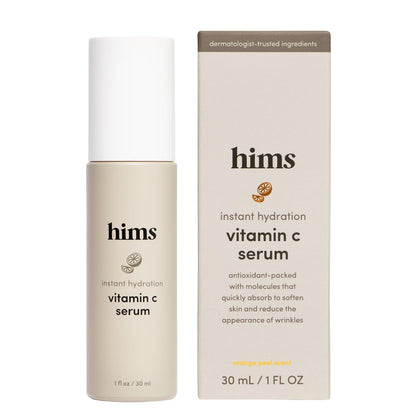hims front bottle of vitamin C serum shows clean packaging and easy dispensing