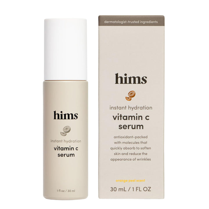 hims front bottle of vitamin C serum shows clean packaging and easy dispensing