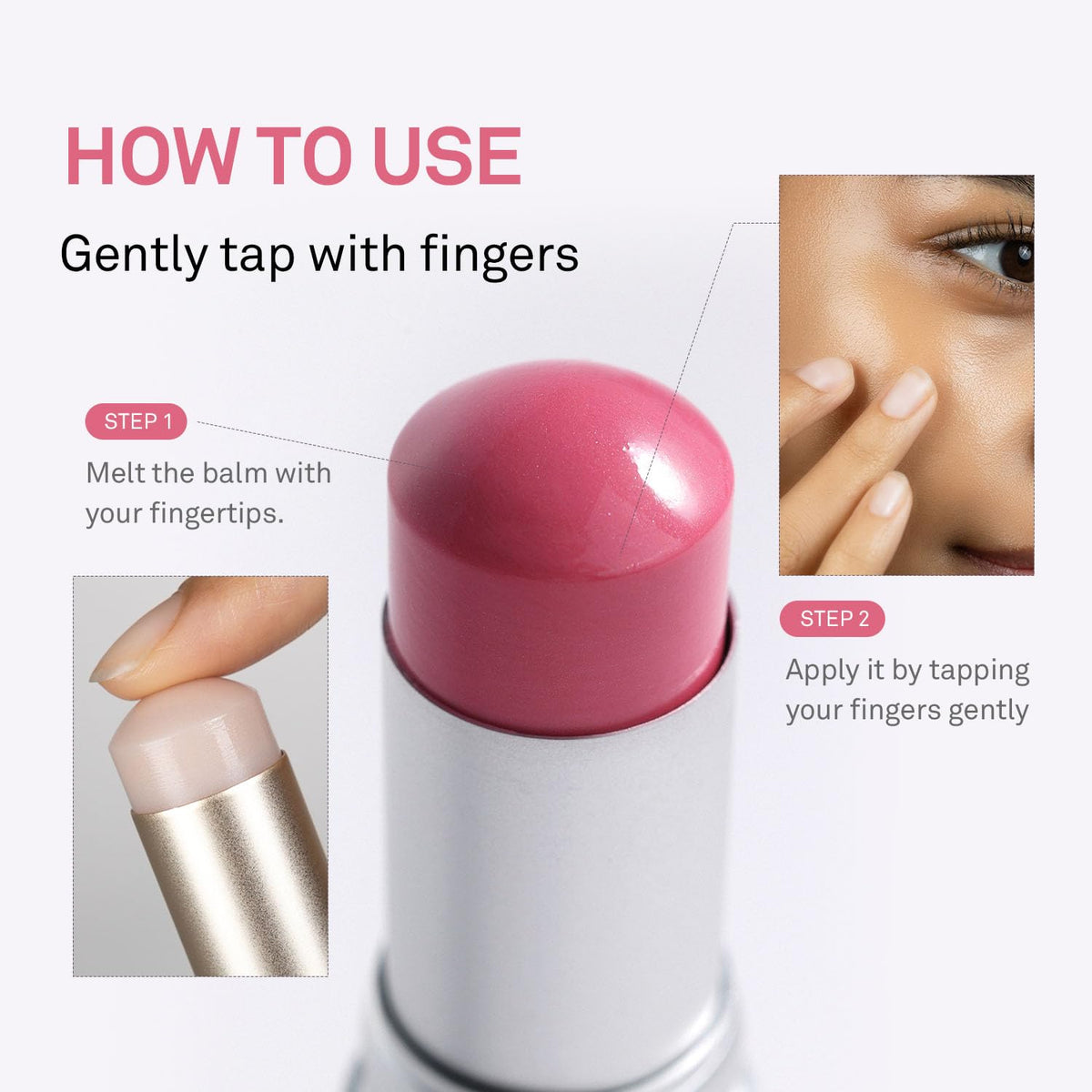 HINCE radiance balm in hand to show compact 10g size and travel-friendly design