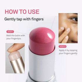 HINCE radiance balm in hand to show compact 10g size and travel-friendly design