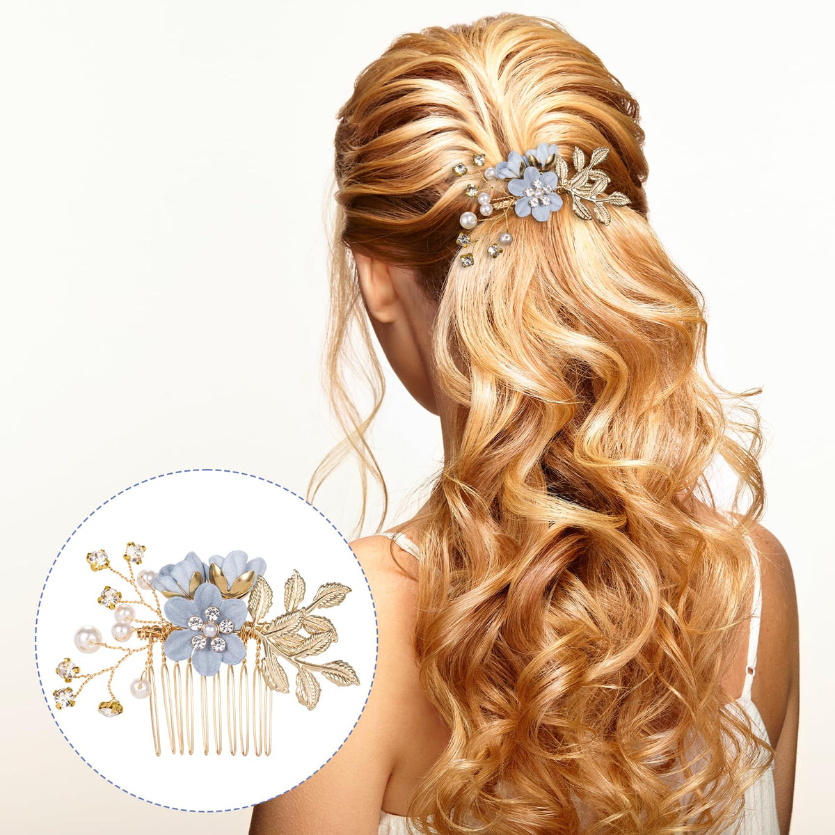HINZIC hairpins worn in a half-up hairstyle adding vintage charm to long hair