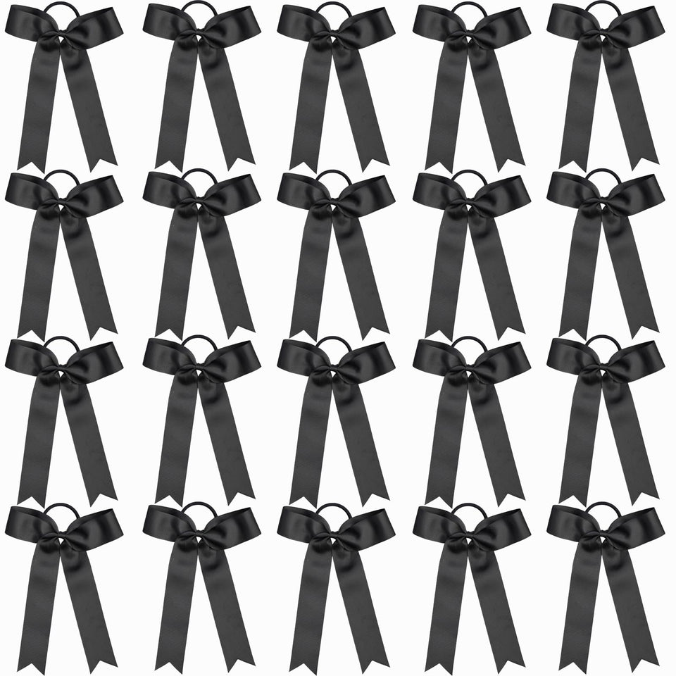 Hipcheer front packaging showing 20 black collegiate bows and ready-to-wear benefit