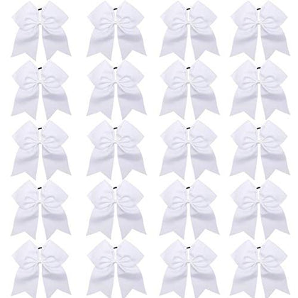 Hipcheer front view of 20 white cheer bows shows uniform team-ready look