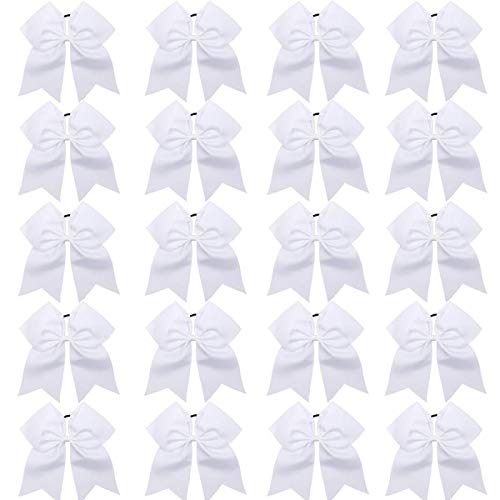 Hipcheer front view of 20 white cheer bows shows uniform team-ready look