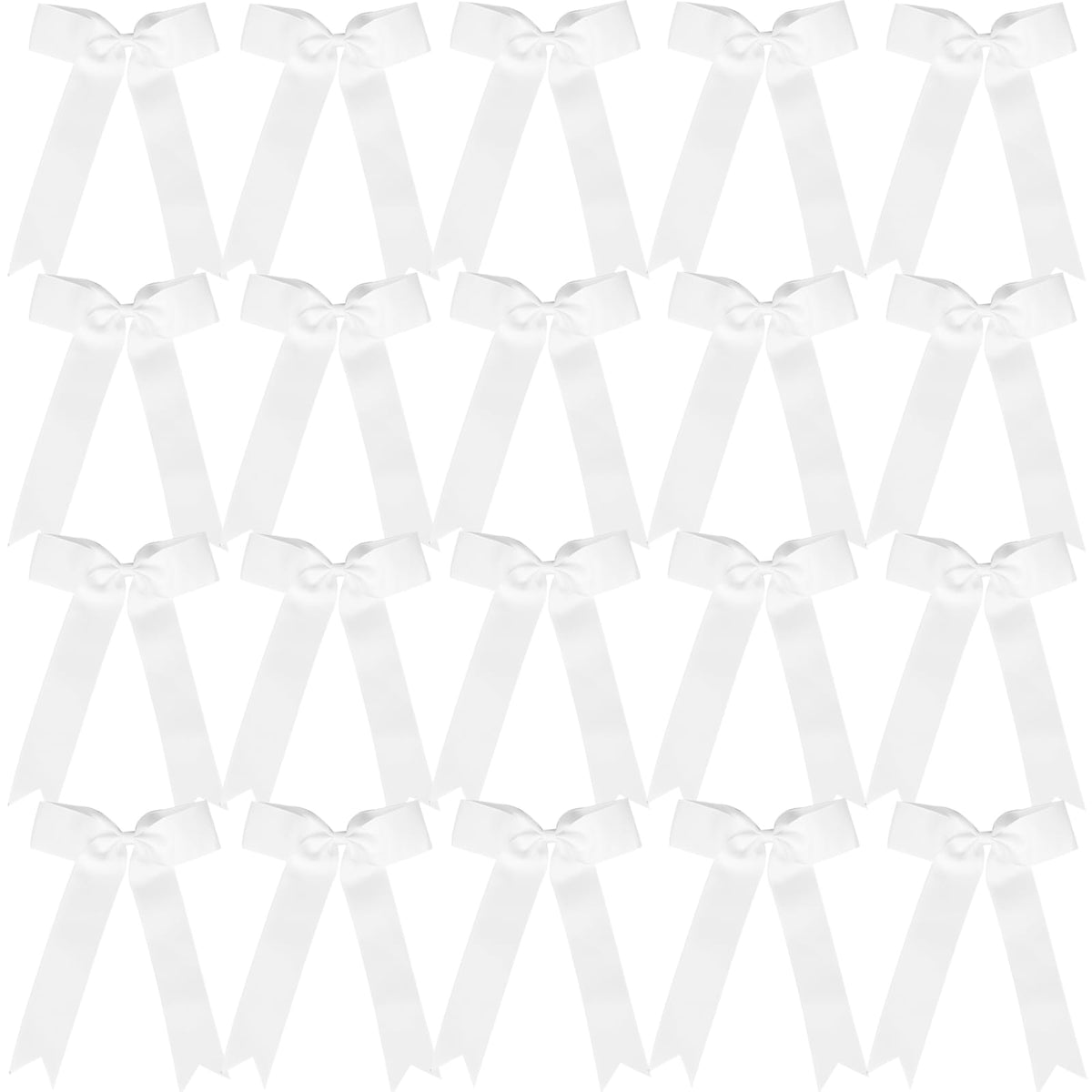 Hipcheer front view of white collegiate cheer bow showing full long-tail silhouette and team-ready look