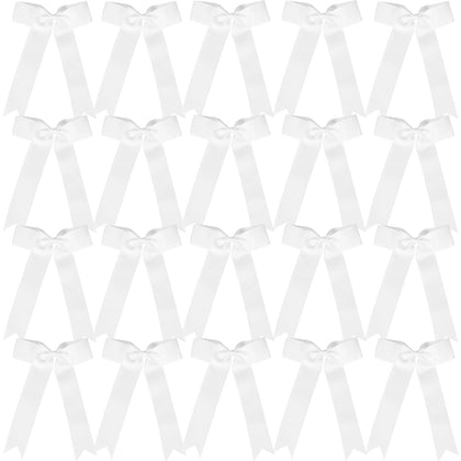 Hipcheer front view of white collegiate cheer bow showing full long-tail silhouette and team-ready look