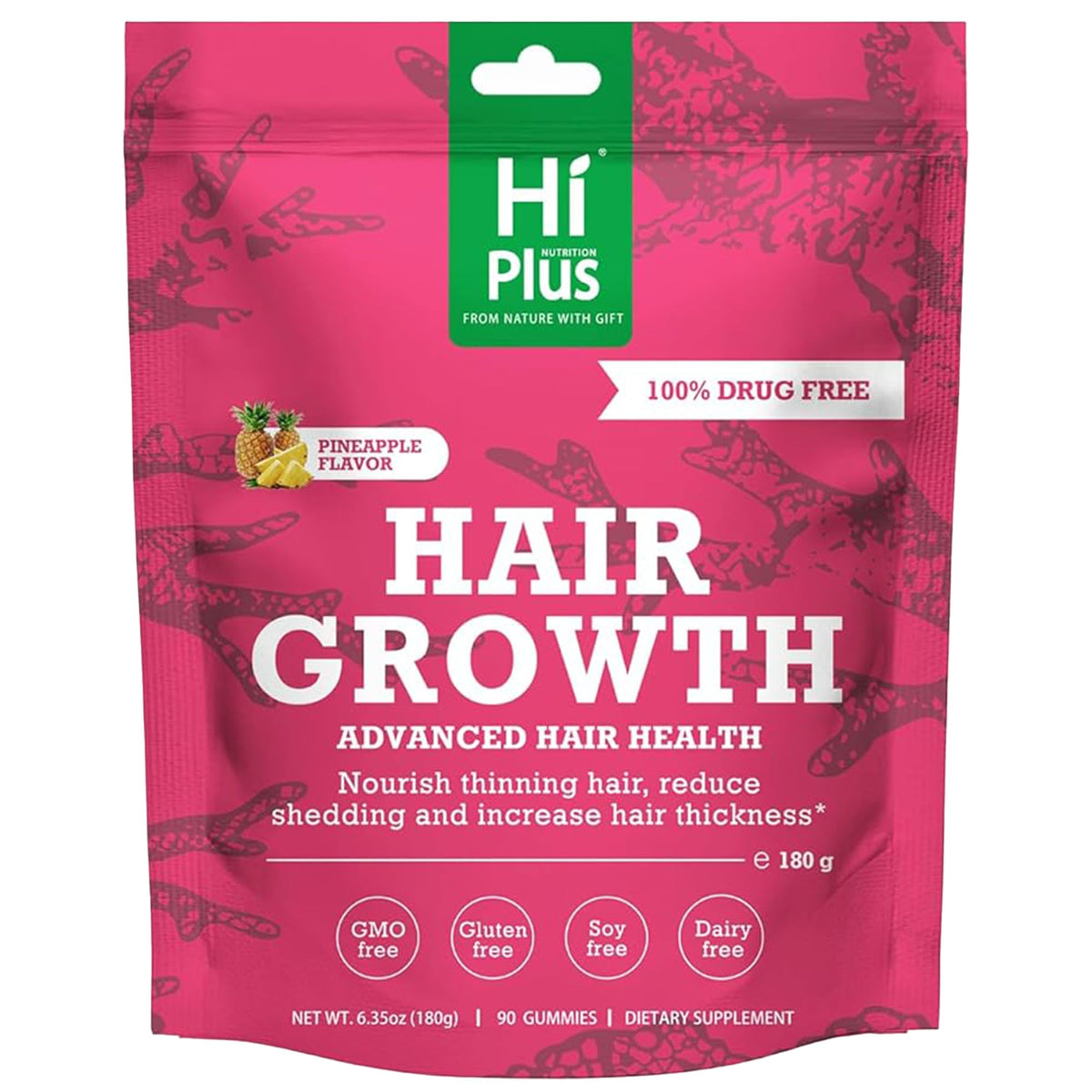 HiPlus bottle front view showing label and 90-gummy count for easy daily use