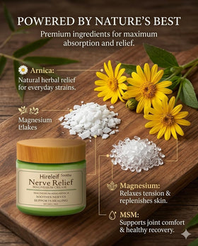 Hand holding Hireleif 50g jar demonstrating portable, on-the-go relief