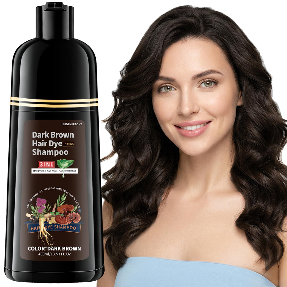 HIS&HERCHOICE front packaging showing dark brown shampoo benefits