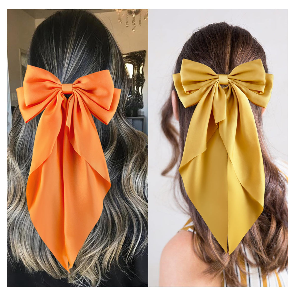 hisial bow clipped in ponytail, illustrates styling effect and instant elegance benefit