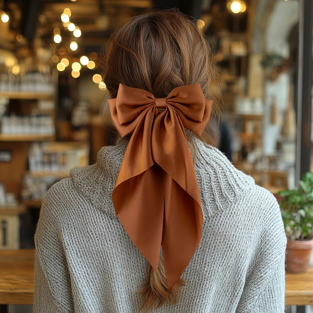 hisial bow used in a half-up hairstyle framing the face beautifully