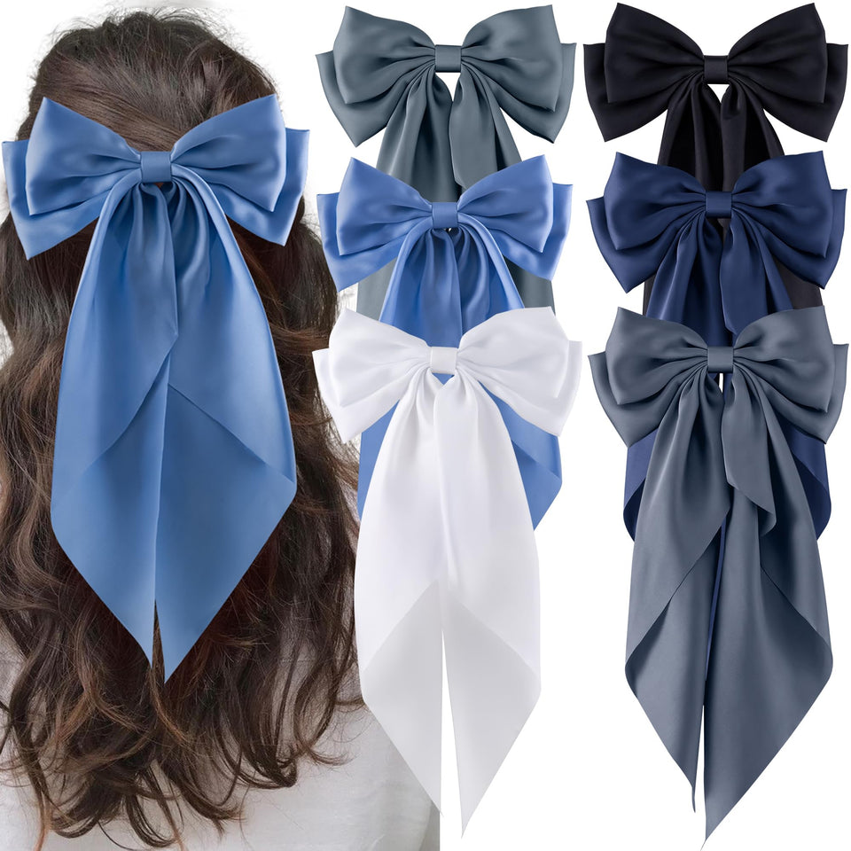 hisial front view of large satin bow clip shows elegant shape and sheen