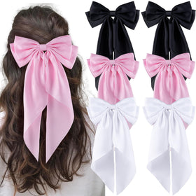 hisial front view of six large satin bows showcasing colors and packaging with visual appeal