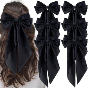 hisial front view black bow clip shows elegant satin finish and shape benefits style