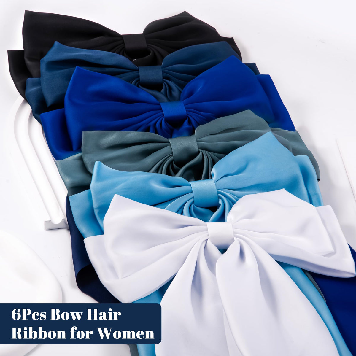 hisial six colored bows laid flat showing variety of shades for outfit matching
