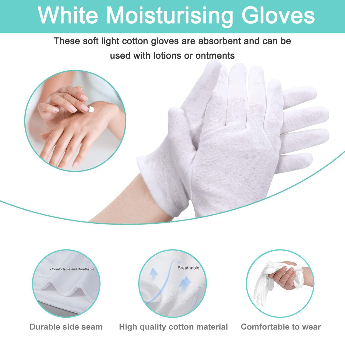 HJDHS gloves worn on small hands showing fit and overnight moisturizing support