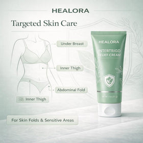 Hlonns Healora on inner thigh illustrating prevention of chafing during activity and movement