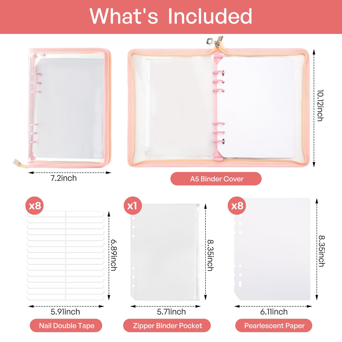 HLQHXWHZT double-sided tape sheets next to zipper pocket securing loose nail supplies