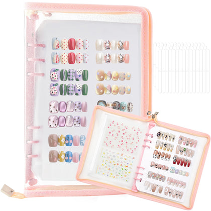 HLQHXWHZT clear front cover showing organized press-on nail sets for quick selection