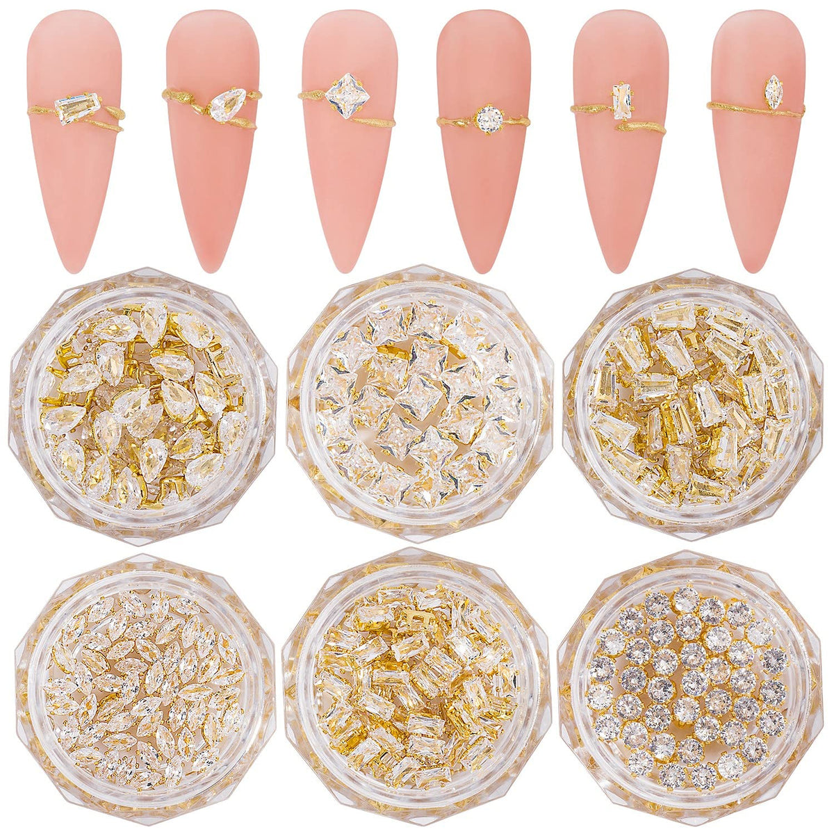 HNUIX front packaging showing 120-piece nail charm set with variety
