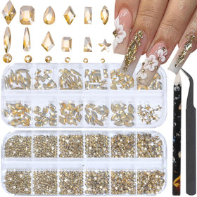 HNUIX front packaging showing champagne gold rhinestones and tools for easy selection