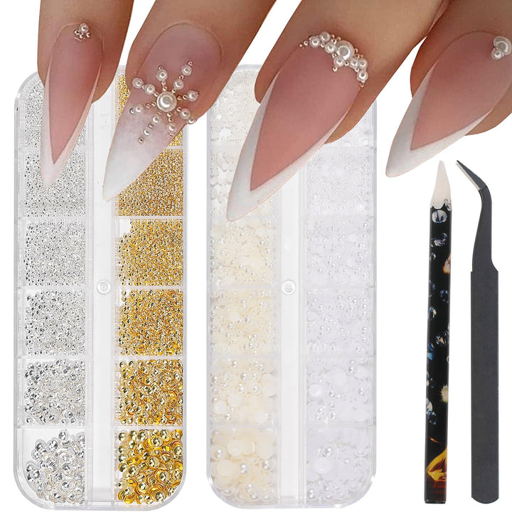 HNUIX front packaging showing mixed gold and silver nail beads for easy selection