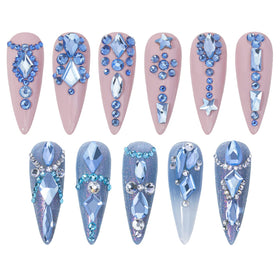 HNUIX gems applied on nails showing 3D design impact and salon-quality finish