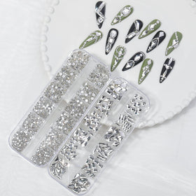 HNUIX rhinestones applied on fingernails creating a professional manicure