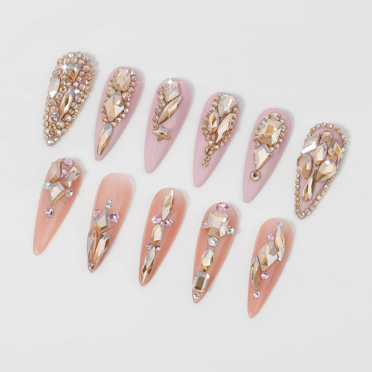 HNUIX rhinestones applied on nails creating a 3D manicure with lasting shine