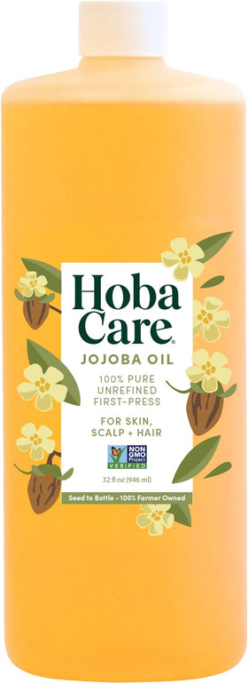 HobaCare jojoba oil front bottle showing label and size for clear identification and value