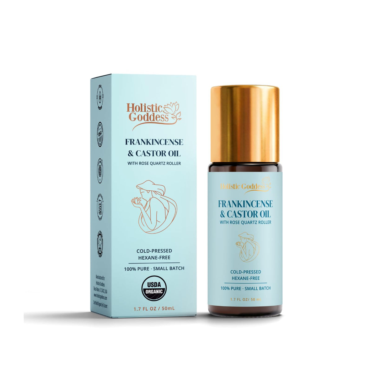 Holistic Goddess front packaging showing roll-on bottle and benefits