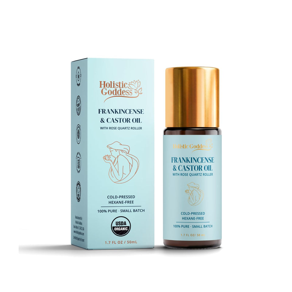 Holistic Goddess front packaging showing roll-on bottle and benefits