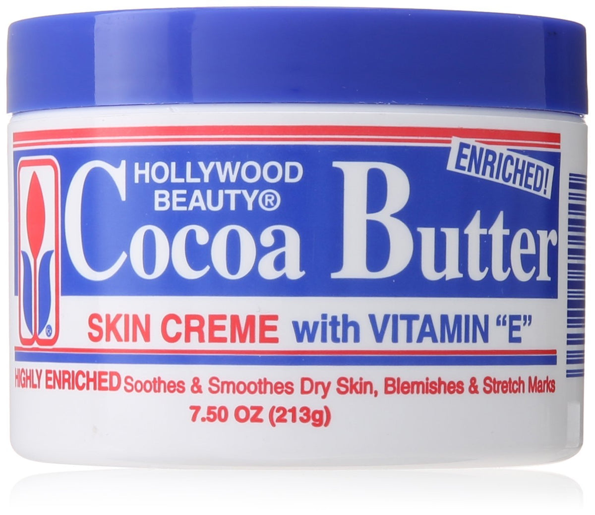Hollywood Beauty front packaging jar showing cocoa butter cream and size benefit