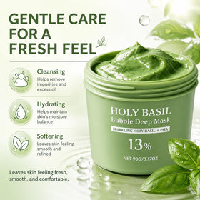 Generic Holy Basil Bubble Deep Mask with holy basil extract bottle showing botanical support
