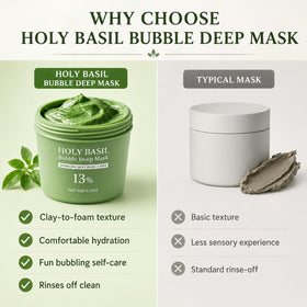 Generic Holy Basil Bubble Deep Mask label and directions clear text for usage guidance