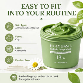 Generic Holy Basil Bubble Deep Mask rinsing demo showing clean rinse-off and comfort