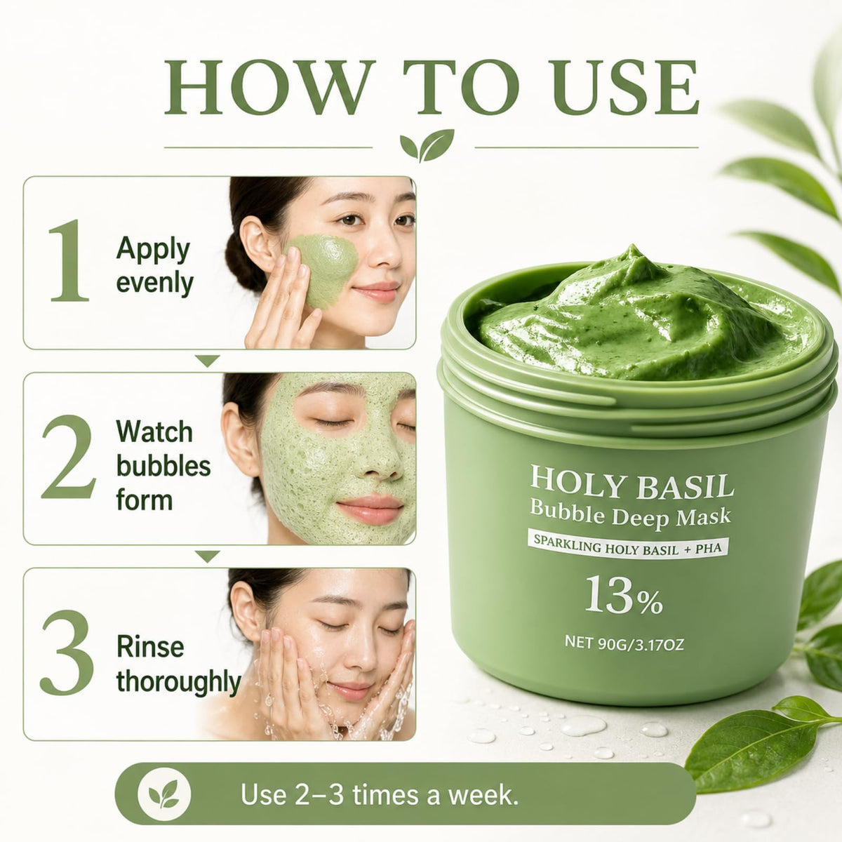 Generic Holy Basil Bubble Deep Mask in a calm spa lifestyle setting conveying self-care